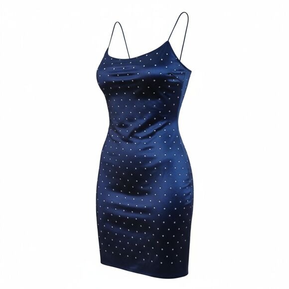 other Dresses & Skirts - Blue Satin Rhinestone Mini Dress